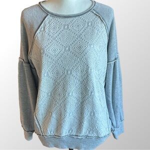 Altar'd State Gray Distressed Knit Lace Front Raglan Sleeve‎ Sweatshirt Size L